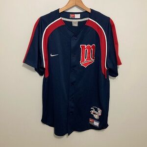 Minnesota Twins Nike Team MLB Sewn Baseball Jersey Size Large Blue and Red